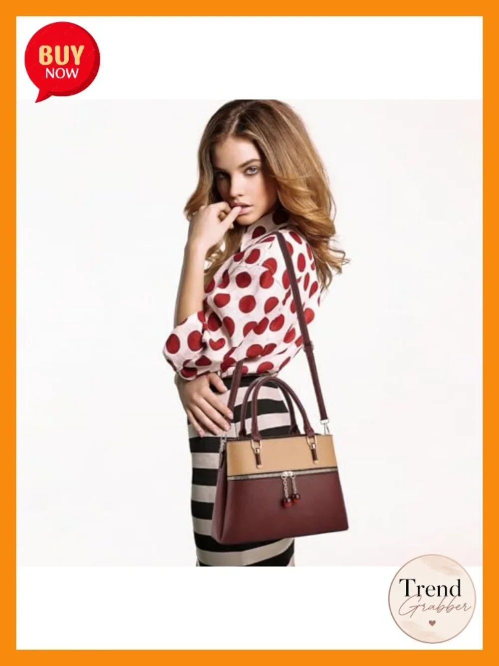 Dual-tone Tote Satchel with 3 Zip Compartments, Faux Leather